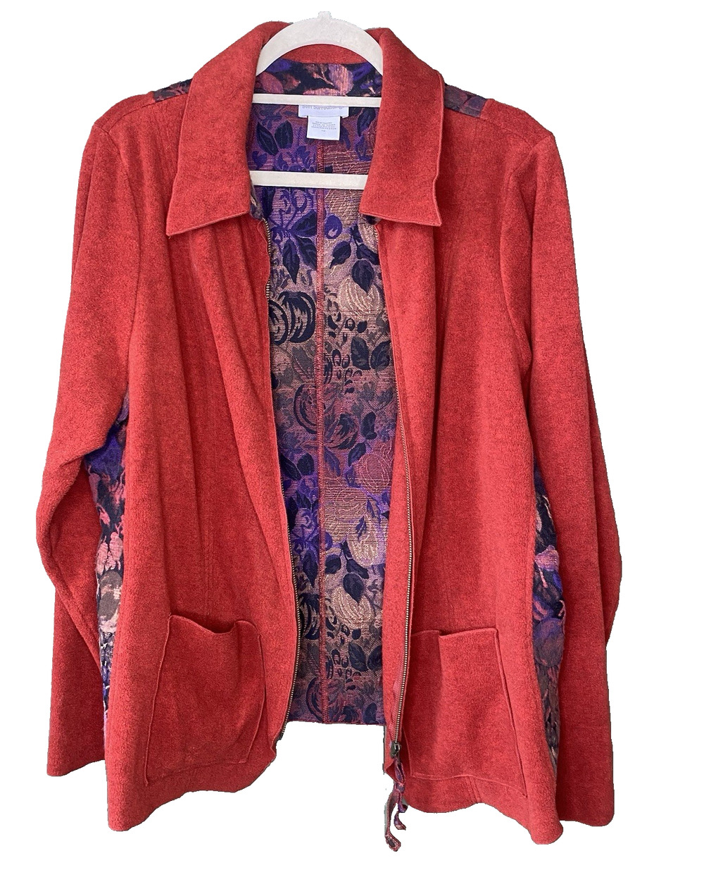 Soft Surroundings Jacket Womens 1X Orange Tapestry Floral Bohemian Grandma Core
